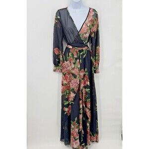 Floral Maxi Dress with Ruffled Detailing Size S Cottage Core Boho Vibes Xtaren”